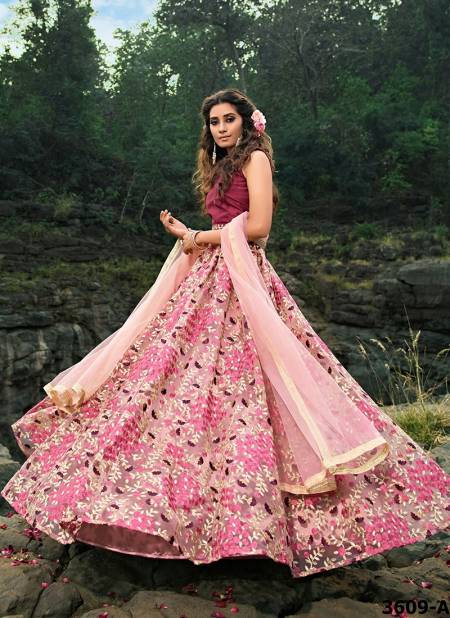 Light Pink Latest Fancy Designer Heavy Wedding Wear Pure Soft Net Sequins Thread Zari Work Lahenga Choli Collection 3609